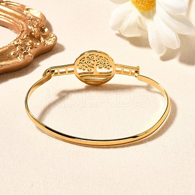 201 Stainless Steel Flat Round Link Bangles for Women LS-BJEW-R014-01G-01-1