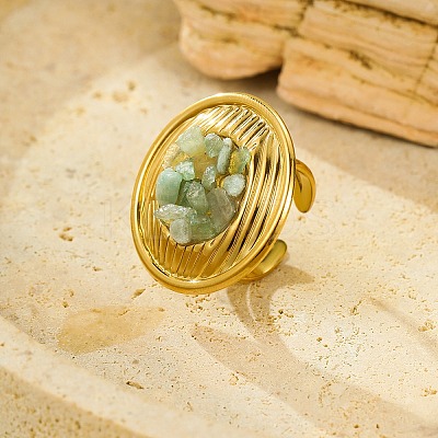 Natural Green Aventurine Chip Finger Rings for Women RJEW-R012-06G-03-1