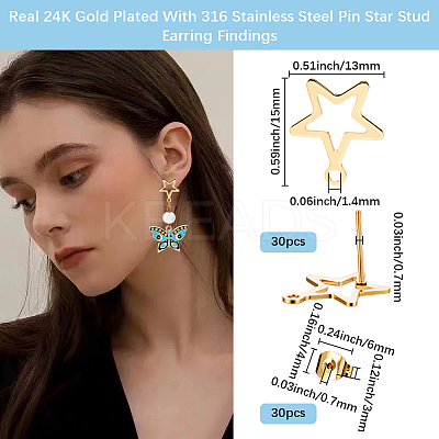 30Pcs 201 Stainless Steel Stud Earring Findings STAS-BBC0010-25-1