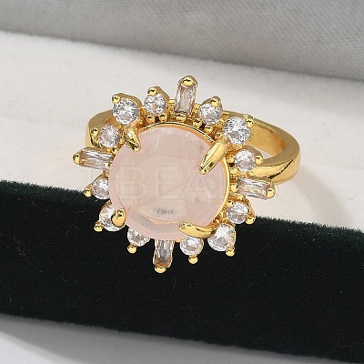 Sunflower Natural Rose Quartz Finger Rings RJEW-B113-03G-09-1
