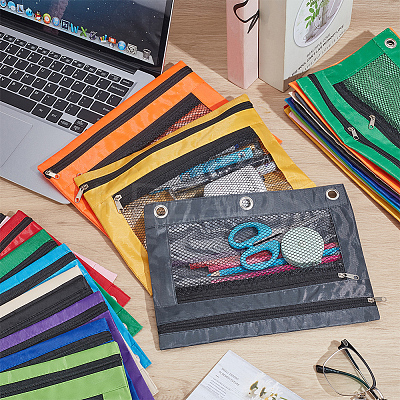 CutHollow 24Pcs 12 Colors Rectangle Oxford Cloth 3-Ring Pen Pencil Zipper Bags ABAG-CL0001-13-1