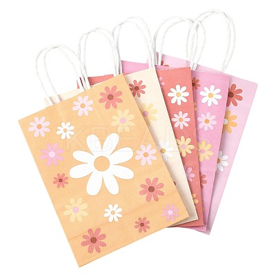 12Pcs 5 Colors Rectangle with Sunflower Pattern Paper Gift Bags CARB-FS0001-06-1