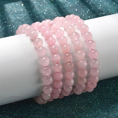 Natural Rose Quartz Bead Stretch Bracelets BJEW-K212-B-045-1