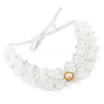 Plastic Pearl & Crystal Rhinestone Flower Colllar AJEW-WH0326-08A-1