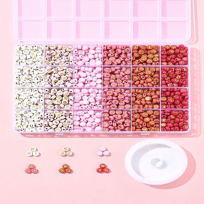 DIY Flat Round with Letter Acrylic Beads Bracelets Making Kits DIY-FS0008-90-1