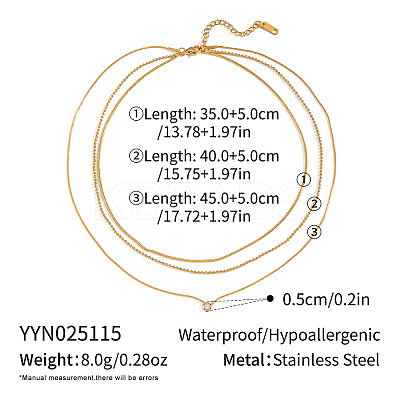 European 304 Stainless Steel Clear Cubic Zirconia Flat Round Pendant 3 Layer Necklaces for Women OW9189-1