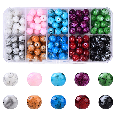 220Pcs 10 Colors Baking Paint Glass Round Beads DGLA-YW0001-59-1