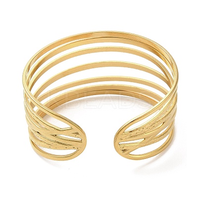 Ion Plating(IP) 304 Stainless Steel Multi Line Cuff Bangles for Women BJEW-L682-009G-1