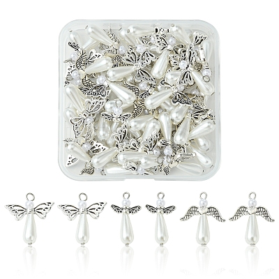 50Pcs 3 Style Angel Plastic Imitation Pearl Pendants PALLOY-FS00026-1