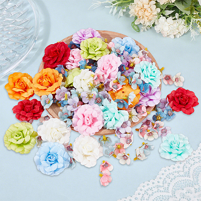 174Pcs 13 Styles Artificial Flower Head AJEW-SP0002-83-1
