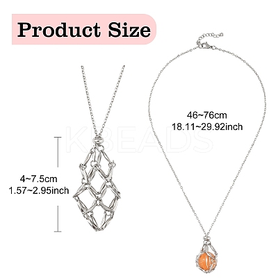 3Pcs 3 Styles 304 Stainless Steel Macrame Pouch Pendant Necklaces NJEW-YW00006-1