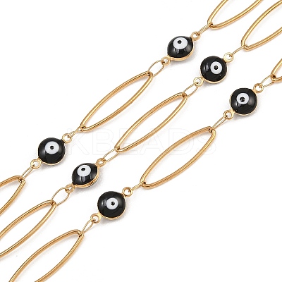 304 Stainless Steel Enamel Evil Eye & Horse Eye Link Chains CHS-K021-11G-02-1