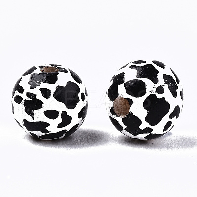 Printed Natural Wooden Beads WOOD-R270-07A-1