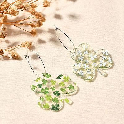 Acrylic Clover Hoop Earrings EJEW-M074-04P-1