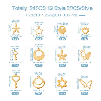 24Pcs 12 Style Stainless Steel Charms STAS-FW0001-30-1