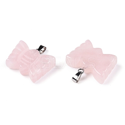 Natural Rose Quartz Carved Butterfly Pendants G-N342-01F-1