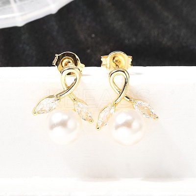Horse Eye with Round Brass Micro Pave Clear Cubic Zirconia Stud Earrings EJEW-A135-27G-1