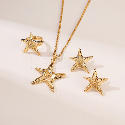 Starfish Alloy Pendant Necklace & Stud Earring & Ring Sets for Women FS-WG0D5F4-03-1