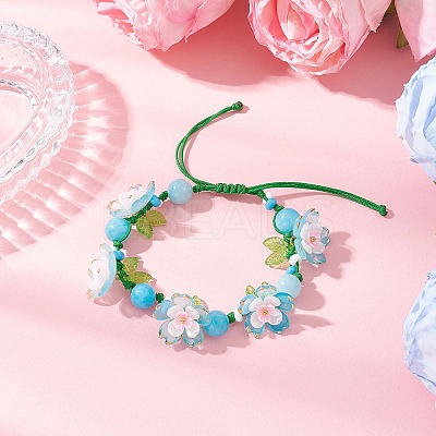 Floral Acrylic Beads Braided Bead Bracelets for Women BJEW-MZ00184-03-1