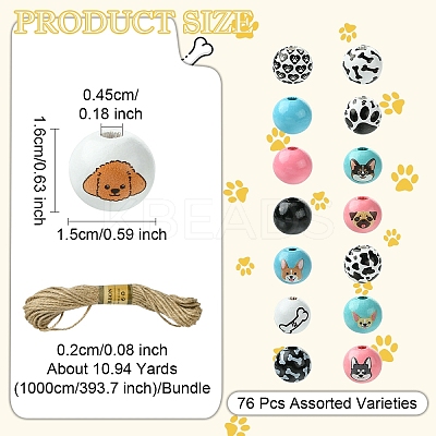 DIY Round Wood Beads & Jute Cord Pendant Decoration Making Kits DIY-YW0010-83-1