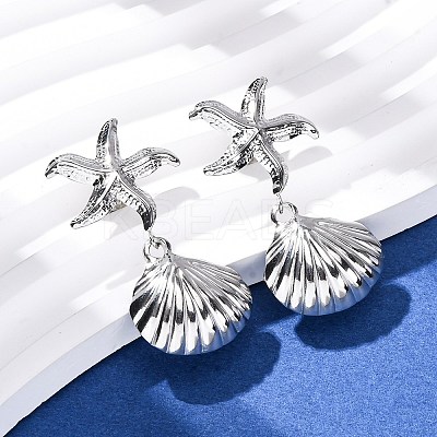 304 Stainless Steel Shell Shape with Starfish Dangle Stud Earrings EJEW-Z135-02P-01-1
