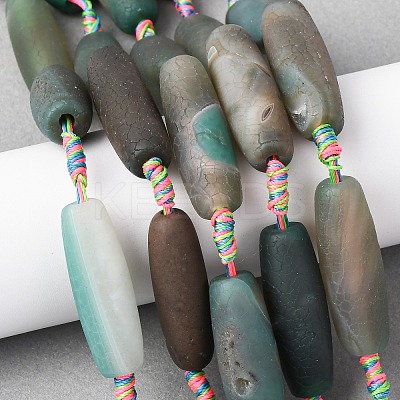 Frosted Natural Green Onyx Agate Beads Strands G-P605-M02-01-1