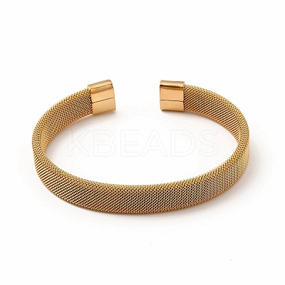 304 Stainless Steel Flat Mesh Chains Shape Open Cuff Bangle for Women BJEW-C0033-06-1