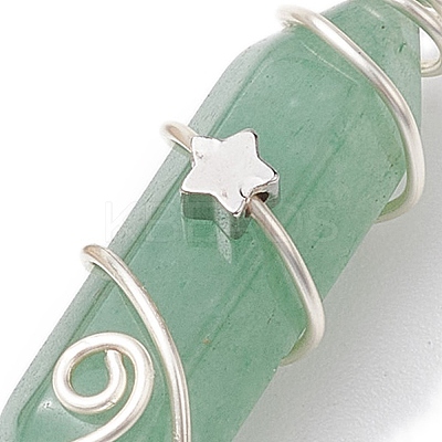 Natural Green Aventurine Double Terminal Pointed Pendants PALLOY-JF02673-02-1