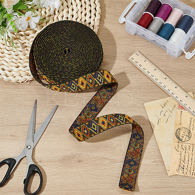 Rhombus Pattern Ethnic Style Polyester Ribbons OCOR-BC0009-21B-1