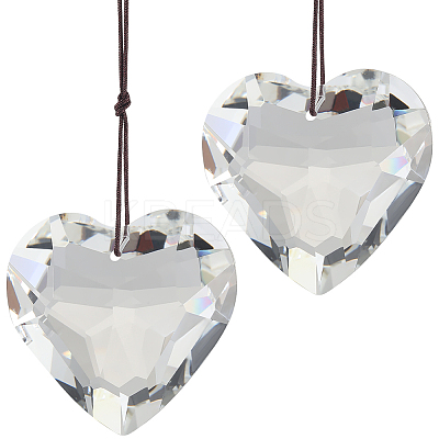 2Pcs Glass Heart Pendant Decorations HJEW-SP0001-22A-1