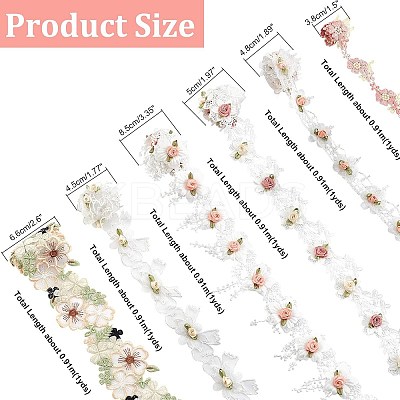 6 Yards 6 Style Embroidered Trim Ribbons DIY-AR0002-34-1