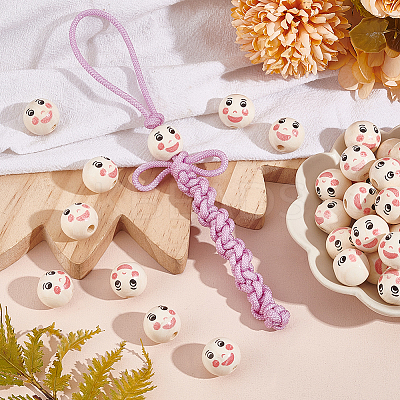 80Pcs Printed Wood European Beads WOOD-PH0002-82-1