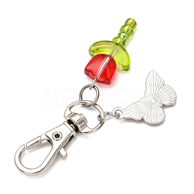 5Pcs Glass Tulip & Alloy Enamel Butterfly Pendant Decorations HJEW-JM04154-1