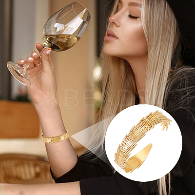 2Pcs 304 Stainless Steel Feather Cuff Bangles BJEW-PH0004-41-1