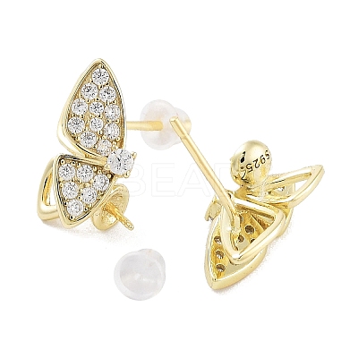 925 Sterling Silver with Cubic Zirconia Stud Earrings Findings EJEW-B038-01G-1