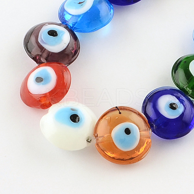 Flat Round Evil Eye Lampwork Bead Strands LAMP-R118-M-1