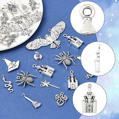 40Pcs 10 Styles Halloween Tibetan Style Alloy Pendants TIBE-FS0003-30-1