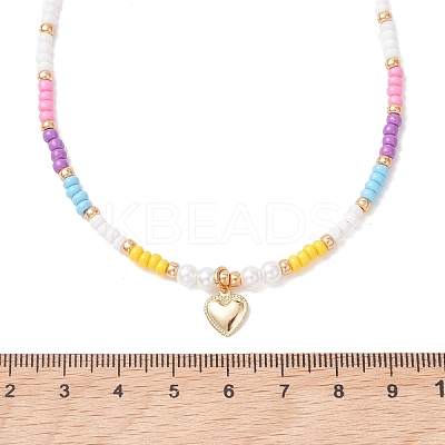 Valentine's Day 304 Stainless Steel Heart Pendant Glass Seed Beaded Necklaces for Women NJEW-MZ00146-02-1