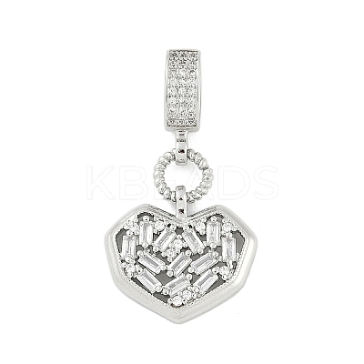 Brass Clear Cubic Zirconia Heart European Dangle Charms KK-Z090-04P-1