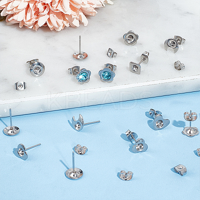 84Pcs 6 Style 201 Stainless Steel Stud Earring Findings STAS-UN0057-42-1