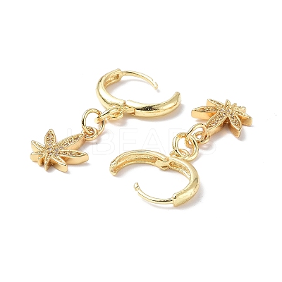 Clear Cubic Zirconia Maple Leaf Dangle Hoop Earrings EJEW-B017-01G-1