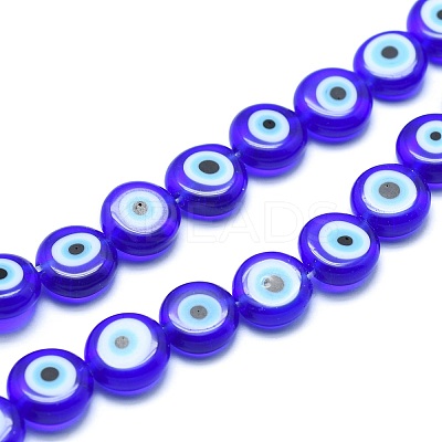 Handmade Evil Eye Lampwork Flat Round Bead Strands LAMP-L058-10mm-12-1