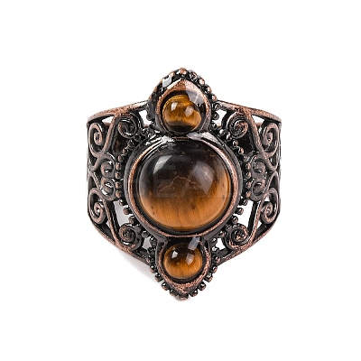 Natural Tiger Eye Retro Finger Rings RJEW-B067-01R-17-1