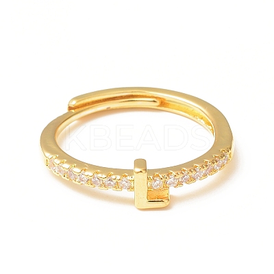 Clear Cubic Zirconia Initial Letter Adjustable Ring RJEW-C052-01G-L-1