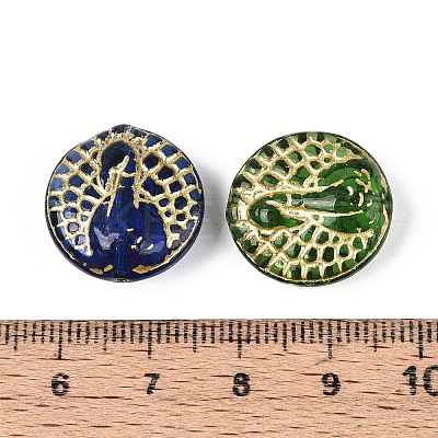 Flat Round with Peacock Glass Beads GLAA-T025-70M-1