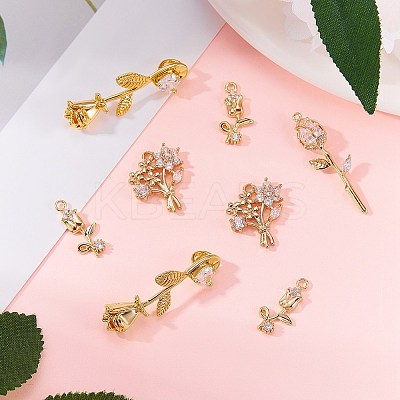 12Pcs 4 Style Brass Micro Pave Cubic Zirconia Pendants ZIRC-SZ0003-54-1