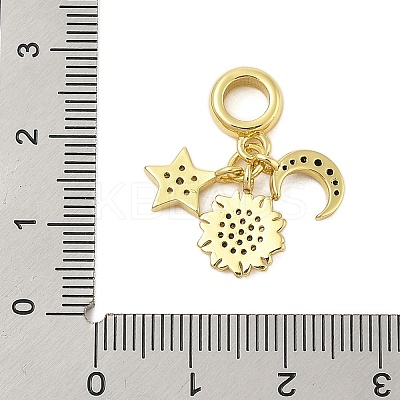 Rack Plating Brass Micro Pave Clear & Black Cubic Zirconia European Dangle Charms KK-Z074-65G-1