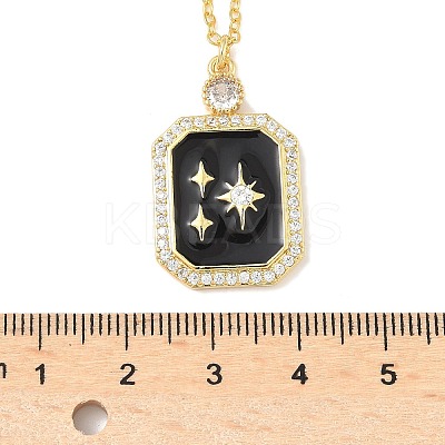 Brass Micro Pave Clear Cubic Zirconia Enamel Rectangle Pendant Necklaces for Women NJEW-S449-03B-G-1