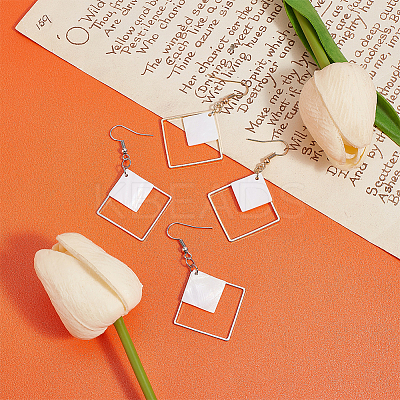 2 Pairs 2 Colors White Acrylic Rhombus Dangle Earrings EJEW-AN0001-85-1