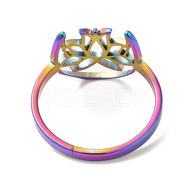 Ion Plating(IP) 304 Stainless Steel Hollow Lotus Adjustable Ring for Women RJEW-M149-30RC-1